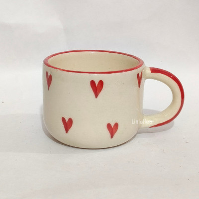 Ceramicmomo Cute Heart Grid Handmade Ceramic Ceramic Coffee Mug(240 ml)