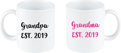 blinkNshop Grandpa Coffee - Grandma Est 2019 Ceramic Coffee Mug(325 ml, Pack of 2)