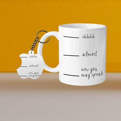Printhorizon 101_Perfect for Coffee and Tea - With Keychain VM Shhh L A Ceramic Coffee Mug(329 ml, Pack of 2)