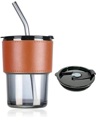 daesgesage Cup/Mug with Lid & Silicon Straw Coffee Tea Cup Glass Coffee Glass Tumbler(435 ml)