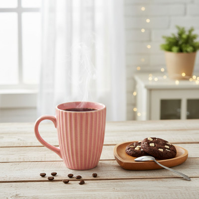 LuxeArt Handmade Ceramic Coffee Fluted Ceramic Coffee Mug(350 ml)