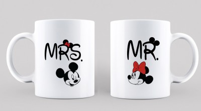 ma square fashion mr. nd mrs couple coffee mug Ceramic Coffee Mug(350 ml, Pack of 2)