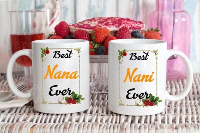 V Kraft Best nana nani Ever Unique dad mom Quote Printed Stylish Coffee /97 Ceramic Coffee Mug(330 ml, Pack of 2)