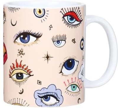 KOLOROBIA Aurora Evil Eye White Coffee Ceramic Coffee Mug(325 ml)