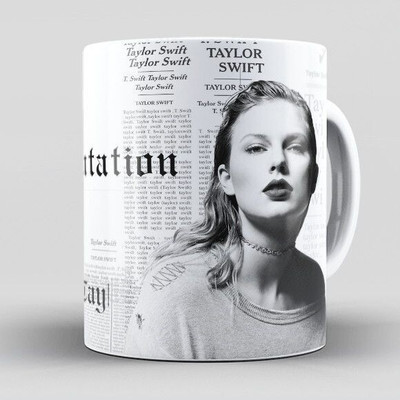 craft maniacs TAYLOR SWIFT COLLAGE REPUTATION 330 ML WHITE MUG Ceramic Coffee Mug(330 ml)
