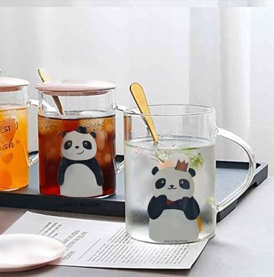 GR8INDIA With Lid And Spoon - Cute Panda Transparent Ceramic, Glass Coffee Mug(550 ml, Pack of 2)