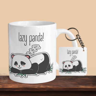 VM MALL 101_Lazy Panda R-S Ceramic Coffee Mug(330 ml, Pack of 2)