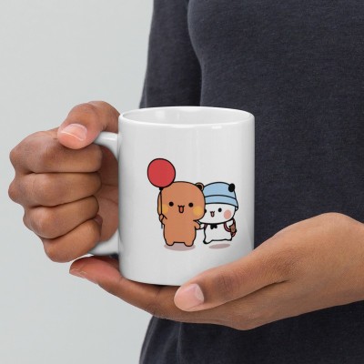 Mr UVD Bubu Dudu Teddy Going on Picnic With Red Ballon 771 Design Ceramic Coffee Mug(350 ml)