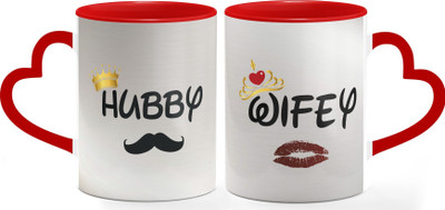 THE INDIA STYLE Premium Quality I Love My Hubby Wifey Pair Printed In Sliver Set Of 2 Gift 11 Oz Ceramic Coffee Mug(350 ml, Pack of 2)