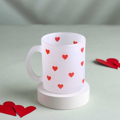 Floweraura Love Theme Heart Printed Frosted Glass Coffee Mug(350 ml)