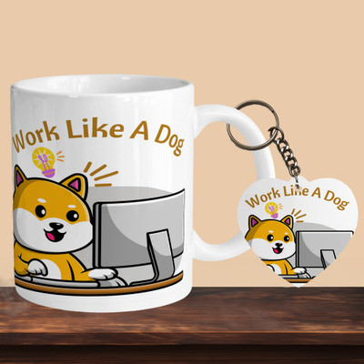 VMSHOPPINGMART 101_Work Like A Dog 01 R-H Ceramic Coffee Mug(330 ml, Pack of 2)