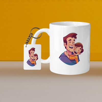 VMSHOPPINGMART 101_Perfect for Coffee and Tea - With Keychain VM Dad Son Love L R Ceramic Coffee Mug(332 ml, Pack of 2)