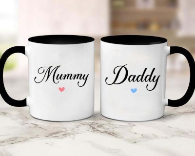 V Kraft Best mom dad Ever Unique dad mom Quote Printed Stylish Coffee /149 Ceramic Coffee Mug(330 ml, Pack of 2)