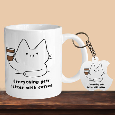 VM SHOPPING MALL Everything Gets Bettwer With Coffee R-A Ceramic Coffee Mug(330 ml, Pack of 2)