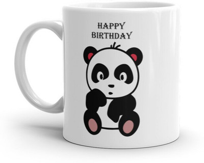 FlashTale happy birthday text with cute panda printed White Ceramic Coffee Mug(350 ml)