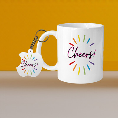 VM SHOPPING MALL Perfect for Coffee and Tea - With Keychain VM Cheers L A Ceramic Coffee Mug(329 ml, Pack of 2)