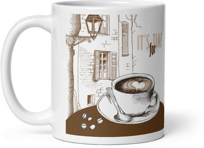 MANIACdesigner White Glossy Ceramic 350ml with Stylish Printed Design Ceramic Coffee Mug(350 ml)