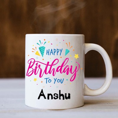 badri creations Happy Birthday Anshu White Coffee Ceramic Coffee Mug(350 ml)