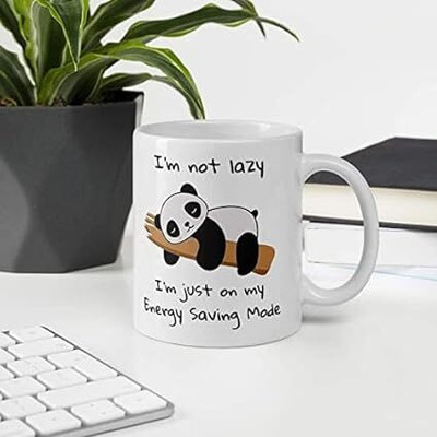 AASTHA IMAGINE I m not Lazy Just on Energy Saving Mode Panda Printed Ceramic Coffee Mug(350 ml)