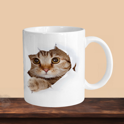 VM SHOPPING MALL Cat Hiding R Ceramic Coffee Mug(330 ml)