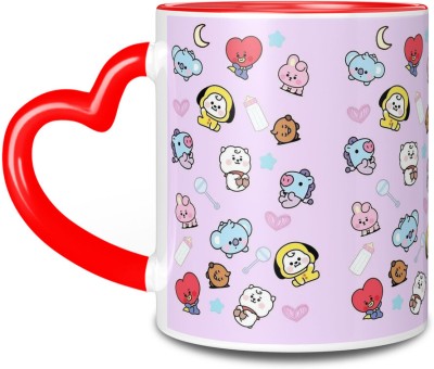 TrendoPrint BTS Printed Heart Handle Coffee For Girls Boys Friends & Loved Ones-HHM14 Ceramic Coffee Mug(350 ml)