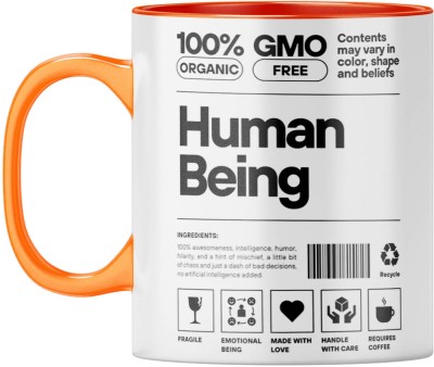 YuBingo Organic Human Being - Funny Gift, Orange Inner & Handle Ceramic Coffee Mug(310 ml)