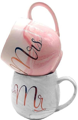 GREATZON Royal Marble Mr and Mrs Cup Best For Couple Gift Ceramic Coffee Mug(250 ml, Pack of 2)