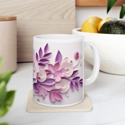 Creative Pixel Store 3D Purple Rose Printed Ceramic Coffee Mug(325 ml)