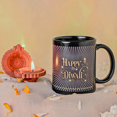 FNP Joyful N Diwali Diya Duo Ceramic Coffee Mug(325 ml)