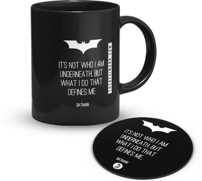 The Desi Monk Batman Defines ME Coffee & Tea Cup With Tea Coaster Print 330 ml Ceramic Coffee Mug(330 ml)