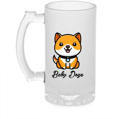ShikharRetails Frosted Printed Glass Beer Premium Clear Frosted Finish 350 ml BabyDoge Glass Beer Mug(350 ml)