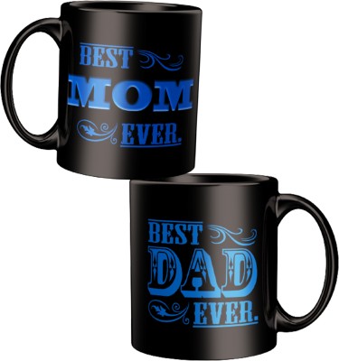 Dreamlivproducts BEST MOM & DAD EVER -6621-6622 COMBO BLACK Ceramic Coffee Mug(320 ml, Pack of 2)