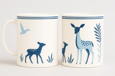 Bengal Press deer_printed_set of two Ceramic Coffee Mug(350 ml, Pack of 2)