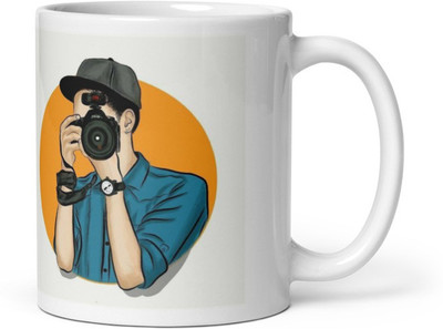 Mr UVD Beautiful Camera with colourful Background And CameraMan 853 Idol Ceramic Coffee Mug(350 ml)