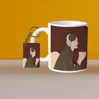 VM SHOPPING MALL VM Leaf L-R Ceramic Coffee Mug(330 ml, Pack of 2)