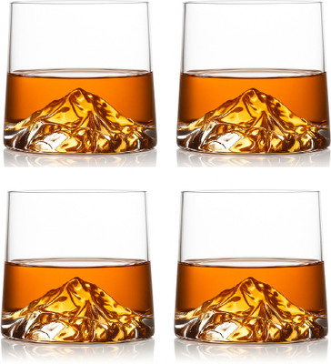 ZROY ENTERPRISE (Pack of 4) Mountain Base Whiskey Glasss - 230ml – Premium Crystal Scotch & Bourbon Tumbler Glass Set Whisky Glass Offers & Cashback