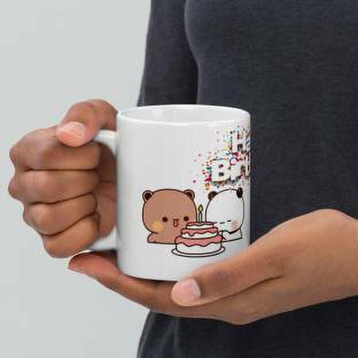 Mr UVD Specially Designed Gloosy Milk Mocha DUDU BUBU Printed Ceramic DBWW5_MUGG Ceramic Coffee Mug(350 ml)
