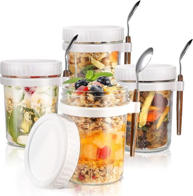 AshandRoh Glass Cereal Dispenser  - 350 ml(Pack of 4, White)