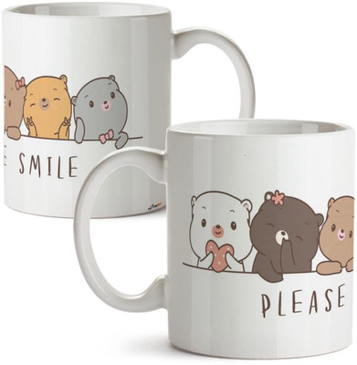 FirseBUY Cute Please Smile Printed Ceramic Coffee Mug(325 ml)