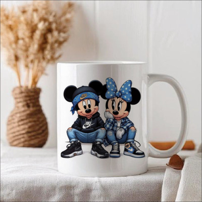 Print Ginnie Mickey Mouse and Minnie Cartoon Printed Animated Coffee Cup Ceramic Coffee Mug(350 ml)