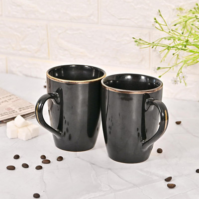 Femora Coffee Ceramic Coffee, Black, Ceramic Coffee Mug(320 ml, Pack of 2)