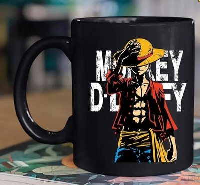 craft maniacs MONKEY D LUFFY BAD BOY PRINTED 330 ML BLACK MUG FOR ONE PIECE LOVERS Ceramic Coffee Mug(330 ml)