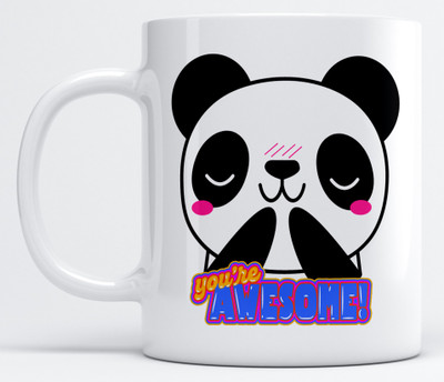 LOROFY You're Awesome Cute Panda Printed White Ceramic Coffee Mug(350 ml)