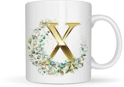 MaddockCorp Alphabet letter X with floral design Ceramic Coffee Mug(350 ml)