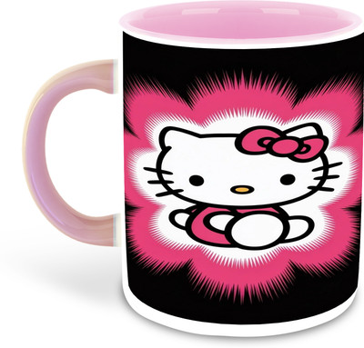 Beyoond Hello Kitty Printed Pink Ceramic Coffee-D10 Ceramic Coffee Mug(325 ml)