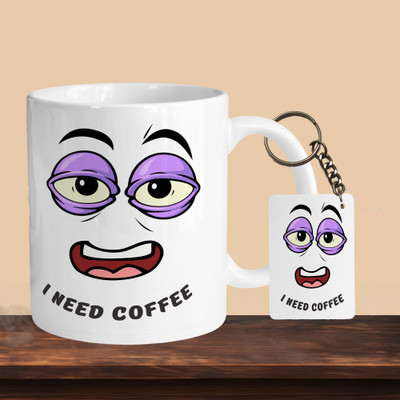 VM MALL 101_I Need Coffee R-R Ceramic Coffee Mug(330 ml, Pack of 2)