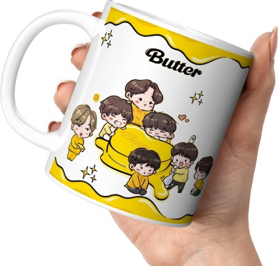 TrendoPrint Bts Printed Cup White Tea Milk Ideal And Sweet Gift And Return Gift Choice For Kids girls Friends Brother Sister Mom Dad Bro Sis Cousins Son Daughter And Bts Lover Bts Army Bts Signature V Suga J-Hope Jungkook Jin Jimin Rm Ceramic Coffee (350 ml) Ceramic Coffee Mug(350 ml)