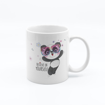 Madhut “Believe in Yourself Panda Ceramic | Cute Motivational Cup” Ceramic Coffee Mug(325 ml)