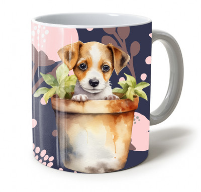 Vihaan Fashions Cute Puppy With Flower Pot Printed Ceramic Coffee Mug(350 ml)
