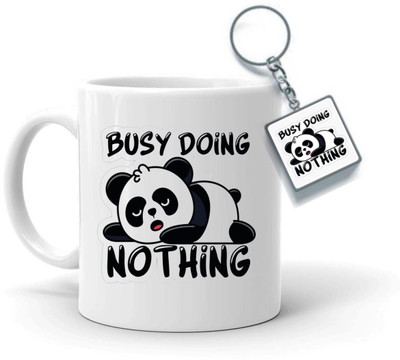 TRISHIKA ENTERPRISES Cute Panda Design with Keychain (Ceramic 350ml) Coffee and Tea. Ceramic Coffee Mug(350 ml)